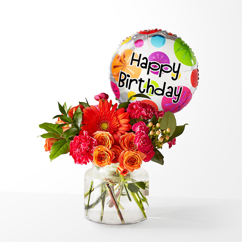 Fiesta Bouquet with Birthday Balloon – The Flower Boutique, Gettysburg PA