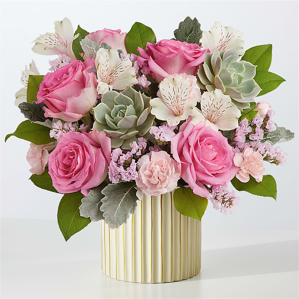 Dusty Rose Bouquet with Ivory Vase – The Flower Boutique, Gettysburg PA