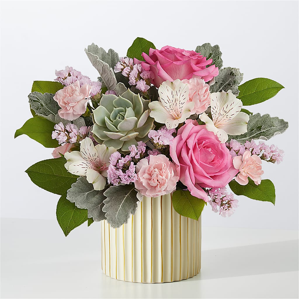 Dusty Rose Bouquet with Ivory Vase – The Flower Boutique, Gettysburg PA
