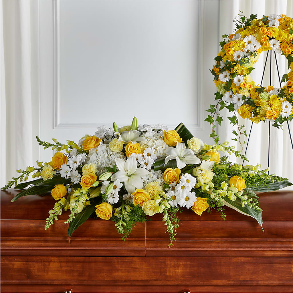 Golden Harmony Casket Spray – The Flower Boutique, Gettysburg PA