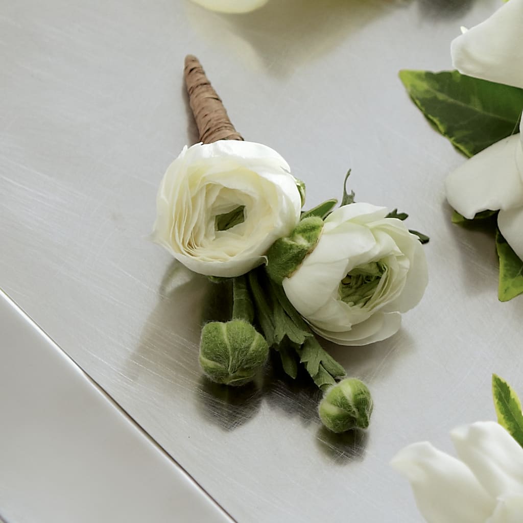 White Ranunculus Boutonniere – The Flower Boutique, Gettysburg PA