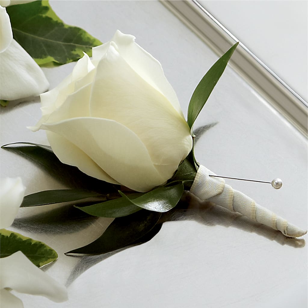 White Rose Boutonniere – The Flower Boutique, Gettysburg PA