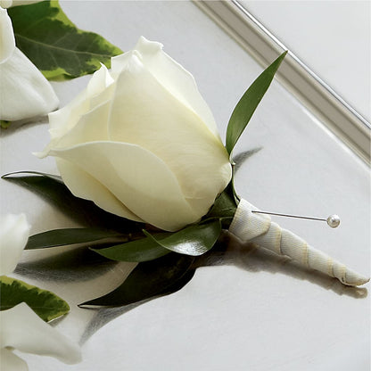 White Rose Boutonniere –  The Flower Boutique, Gettysburg PA
